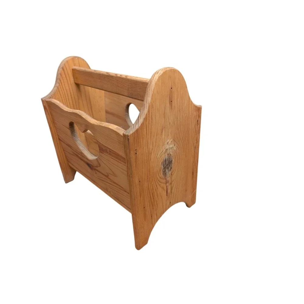 Vintage Wood Magazine Rack Heart Cutout Handmade Pine Country Primitive Decor
